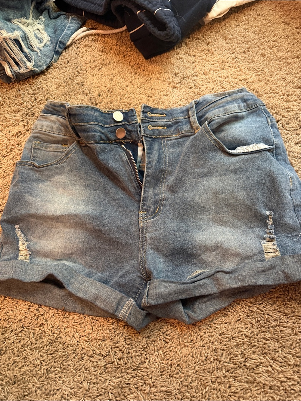 High-Rise Distressed Denim Women’s Shorts - Blue
